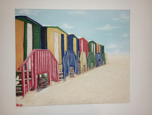 Iconic Muizenberg Huts Canvas Painting - SOLD!