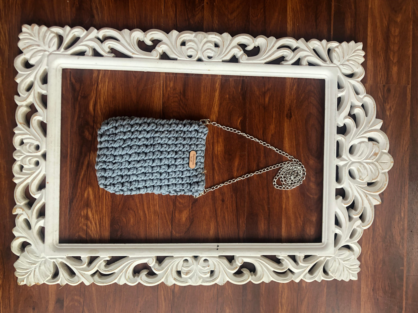 Duck egg blue crochet bag