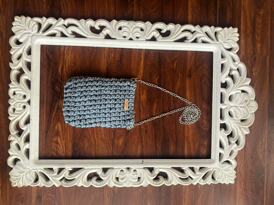 Duck egg blue crochet bag